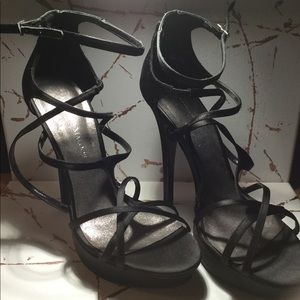 Black, formal, satin stilettos
